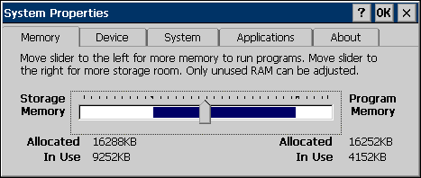 System Applet Memory Settings